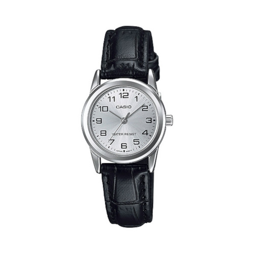 Reloj Casio Mujer LTP-V001L-7B Correa de Cuero Negra Esfera Plateada