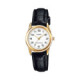 Reloj Casio Mujer LTP-V001GL-7B Caja Dorada Correa de Cuero Negra Esfera Blanca