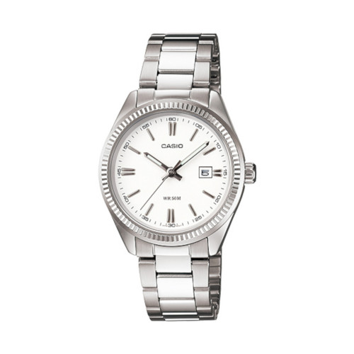 Reloj Casio LTP-1302D-7A1 de Mujer con Cadena de Acero y Esfera Blanca con Índices