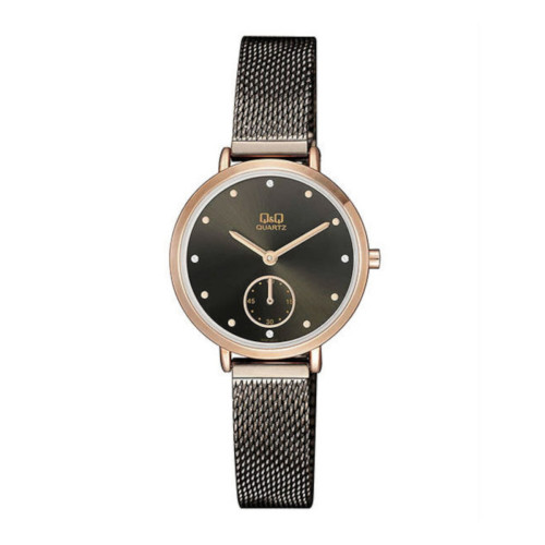 Reloj Q&Q QA97J412Y de Mujer Retro Negro y Oro Rosa de Acero con Detalles de Cristal