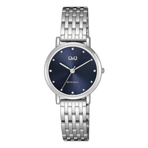 Reloj Q&Q QA21J242Y de Mujer Elegante de Acero Plateado con Esfera Azul y Circonitas