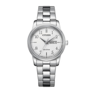 Reloj Citizen Eco-Drive EW3260-84A de Mujer de Acero Plateado con Esfera Blanca y Calendario