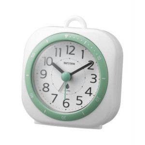 Reloj Despertador Analógico Rhythm 8RE656WR05 Blanco y Verde Resistente al Vapor