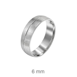 Alianza de Boda en Plata de Ley 925 de Alta Calidad de 6 mm con Línea Desplazada y Acabado Mate