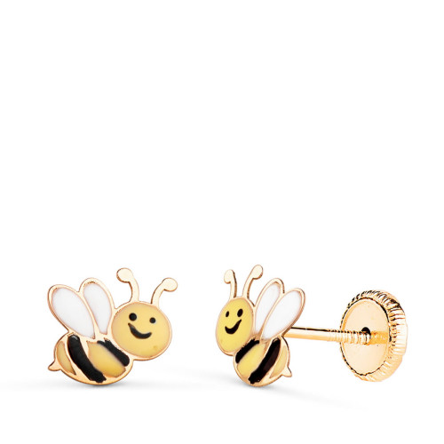 Pendientes de Bebé con Abeja Esmaltada en Oro de 18 Quilates