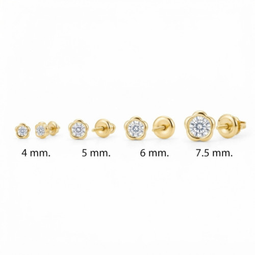 Pendientes con Circonita Chatón Margarita en Oro de 18 Quilates