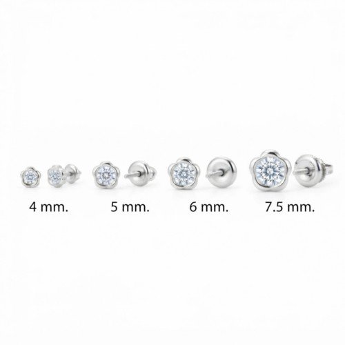 Pendientes con Circonita Chatón Margarita en Oro Blanco de 18 Quilates