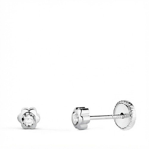 Pendientes con Circonita Chatón Margarita en Oro Blanco de 18 Quilates
