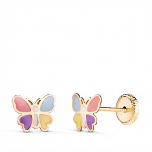 Pendientes de Oro Amarillo de 18 Quilates con Mariposas Esmaltadas