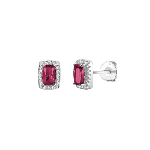 Pendientes Cuadrados Alice Valencia Plata de Ley con Circonitas Color Rubí